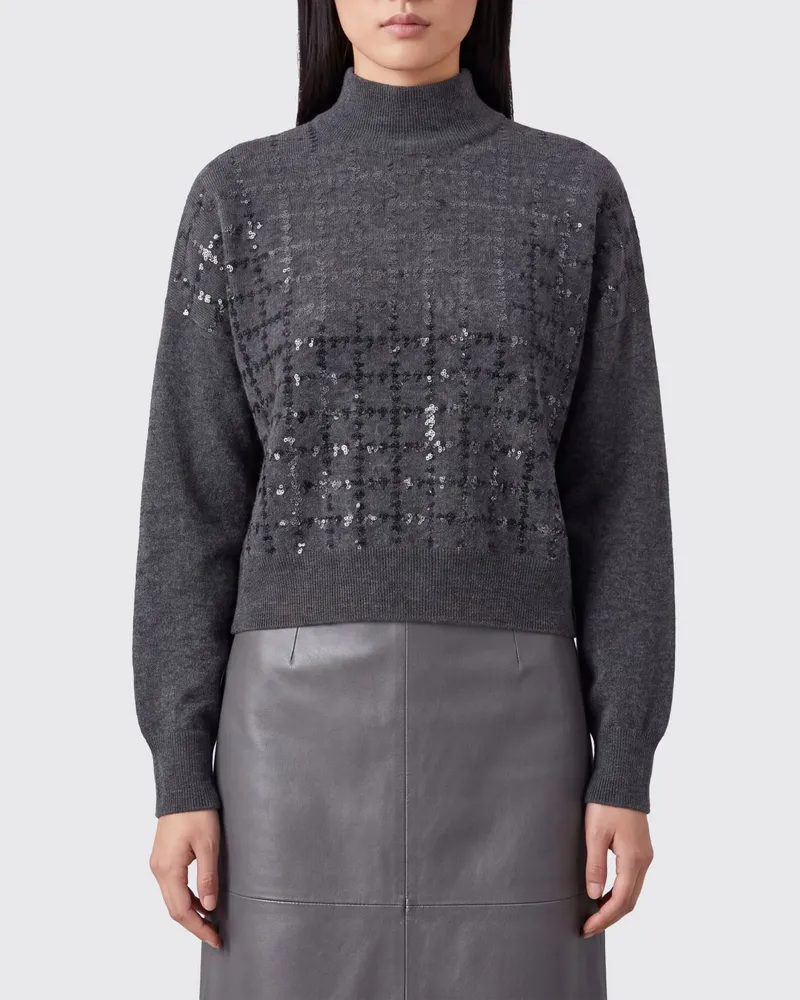 Brunello Cucinelli Locker geschnittener Rollkragenpullover aus reinem Kaschmir mit Pailletten Grau
