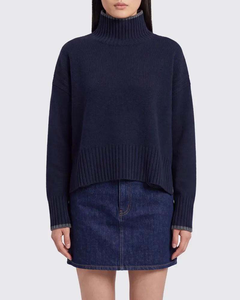Pinko Rollkragenpullover aus Wolle und Kaschmir mit überschnittenen Schultern Blau