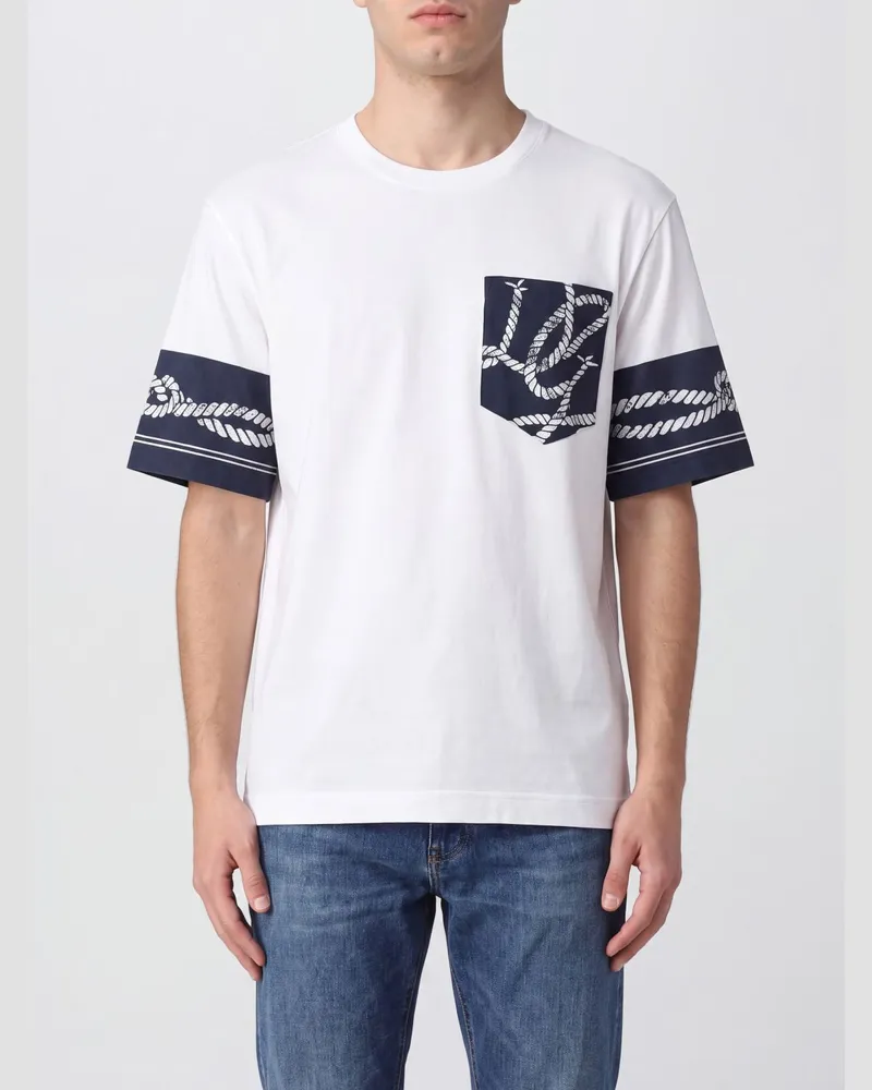 Dolce & Gabbana DOLCE  GABBANA T-Shirt aus Baumwolle und Seide Dolce & Gabbana mit Grafikdruck und Kontrastbesatz Blau