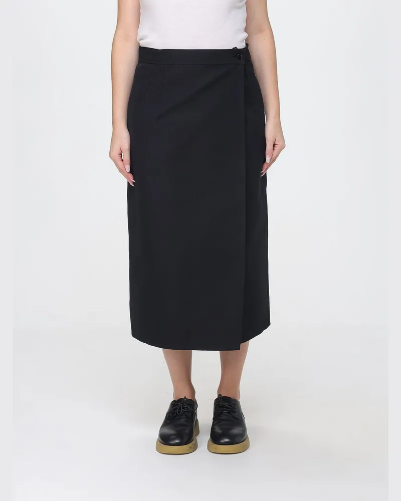 Bottega Veneta Hoch taillierter Midi-Wickelrock aus Baumwolle und Seide Schwarz