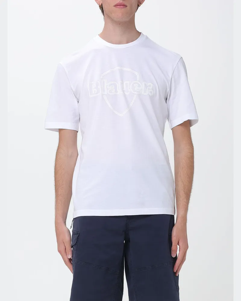 Blauer Baumwoll-T-Shirt mit Logo Weiß