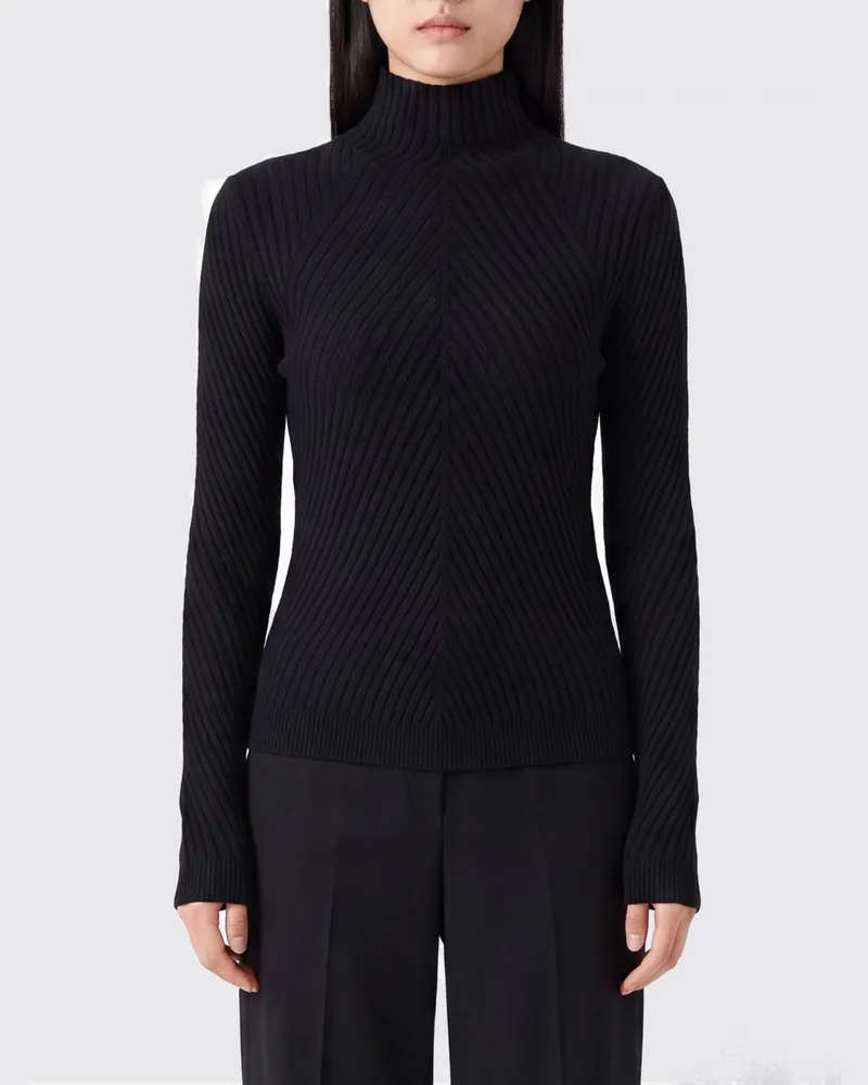 Victoria Beckham Slim Fit Rollkragenpullover von aus gerippter Merinowolle Schwarz