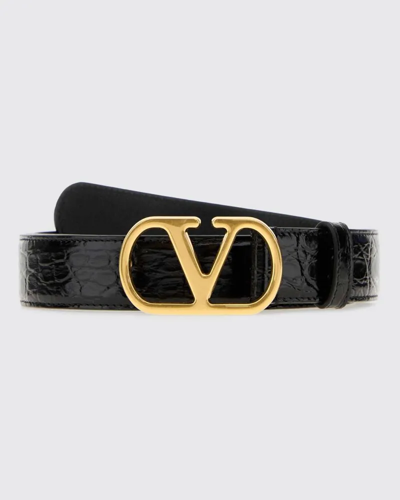 Valentino Garavani VLogo Krokodilledergürtel Schwarz