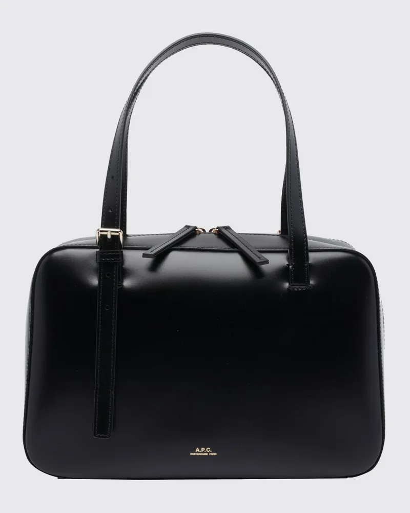 A.P.C. Virginie Handtasche aus Lackleder mit doppeltem Griff und Schulterriemen Schwarz