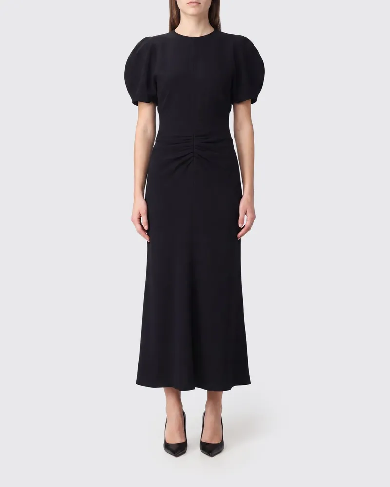 Victoria Beckham Bela Midikleid von aus Viskose mit Puffärmeln Schwarz