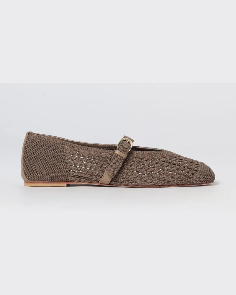 Stuart Weitzman Perforierte Mary-Jane-Ballerinas aus Strick mit Riemchen Taubengrau
