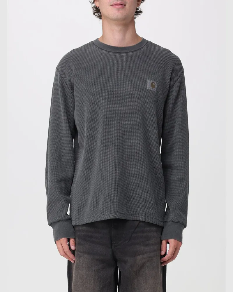 Carhartt WIP Langärmeliges Baumwoll-T-Shirt mit Tasche und Kontrastlogo Grau