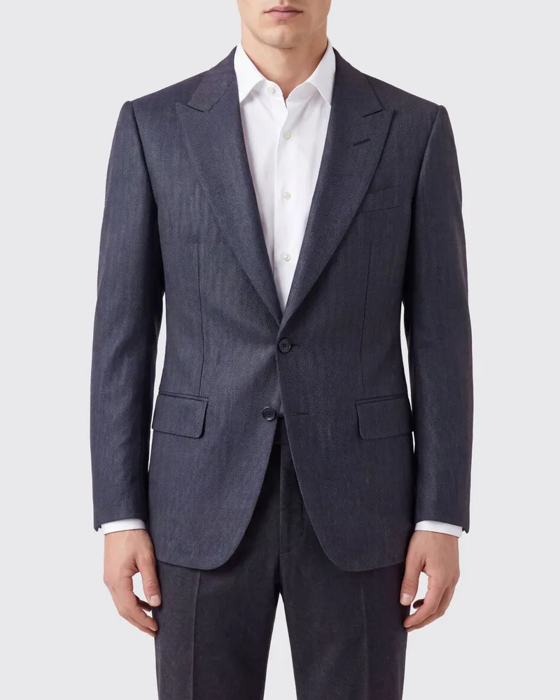 Tom Ford Einreihiger Blazer aus Wollmischung mit steigendem Revers und Pattentaschen Schwarz