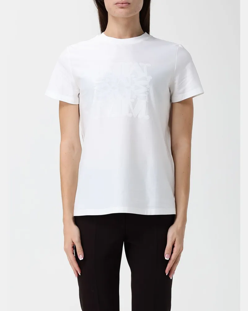 Max Mara Baumwoll-T-Shirt mit Rundhalsausschnitt und Ton-in-Ton-Monogramm Weiß