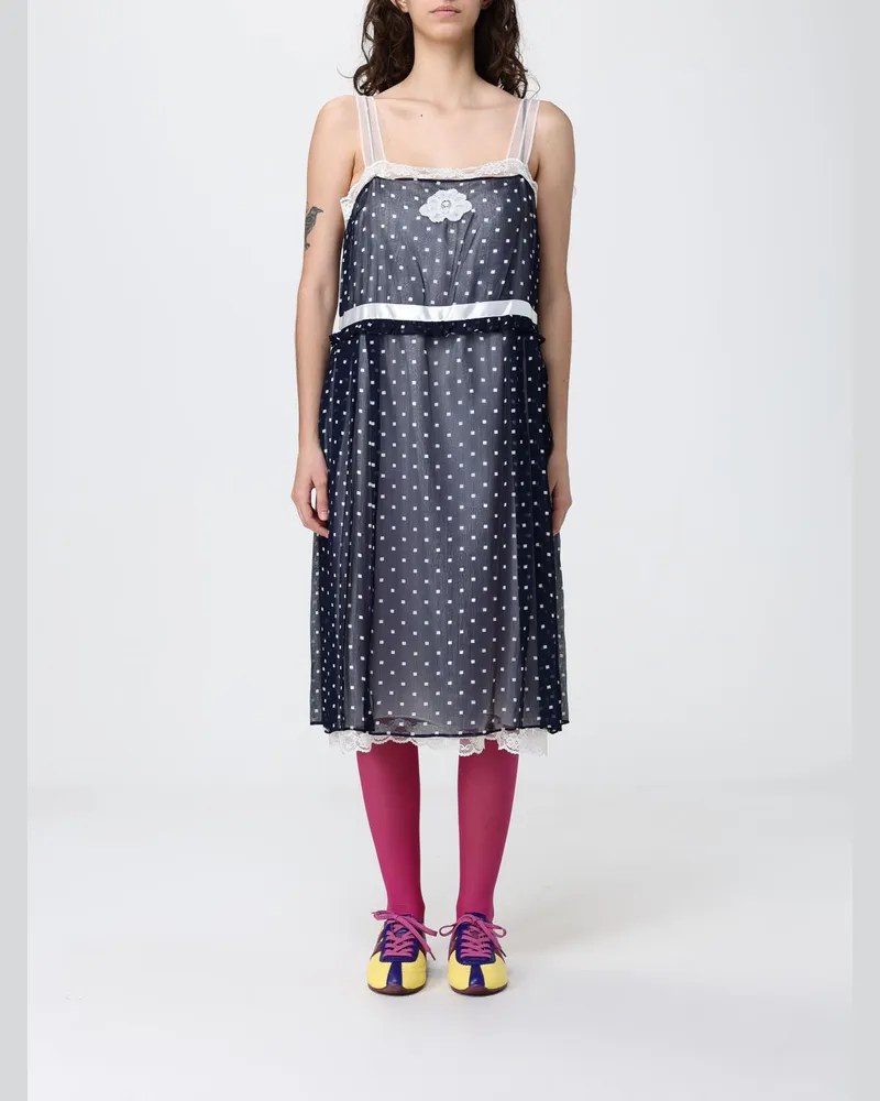 Marc Jacobs Gepunktetes Viskose-Midikleid mit Einsätzen Blau