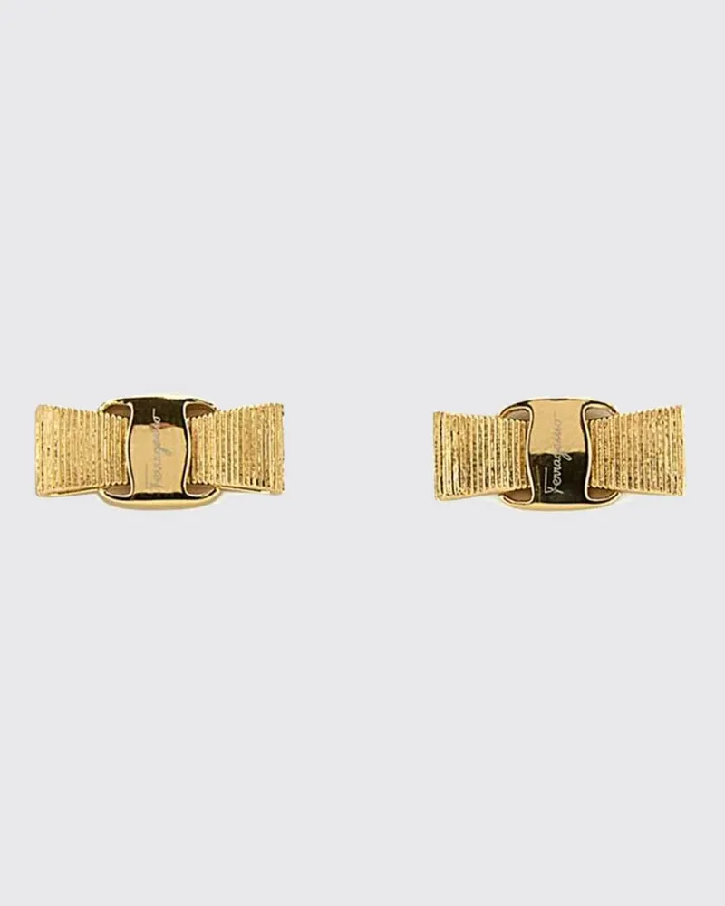 Ferragamo Vara-Ohrstecker aus Messing mit graviertem Logo und Stiftverschluss Gold