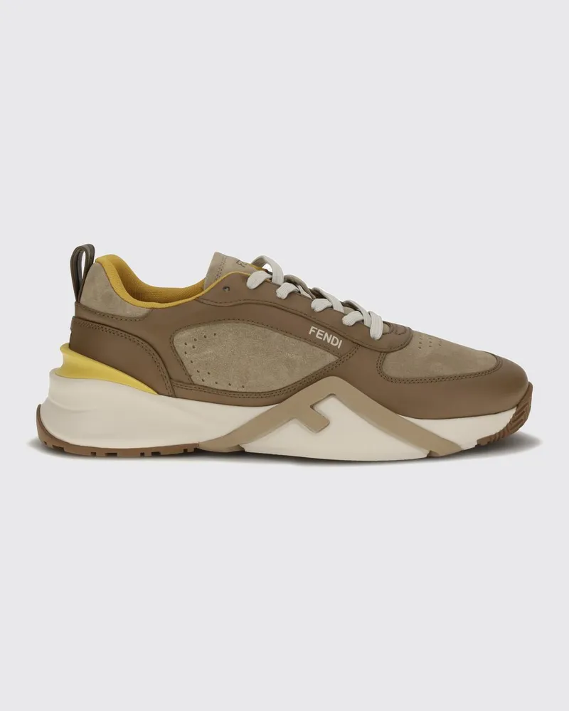 Fendi Low-Top-Sneaker Flow von aus Glatt- und Velours-Kalbsleder Braun