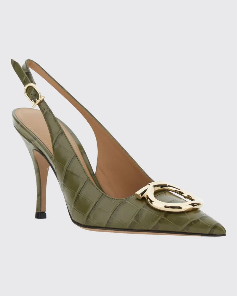 Ferragamo Maxi Gancini Slingback-Pumps aus Leder in Kroko-Optik Grün