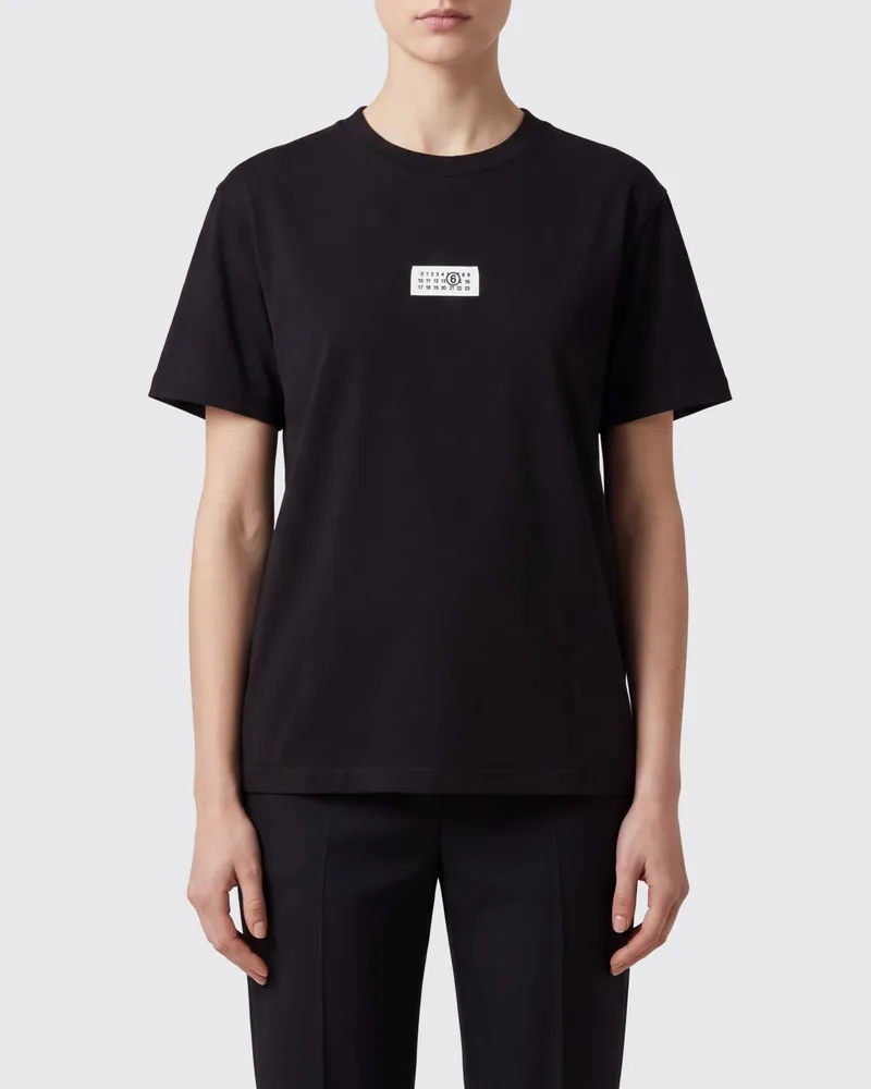 Maison Margiela Baumwoll-T-Shirt mit Rundhalsausschnitt und Numeric-Logo-Print Schwarz
