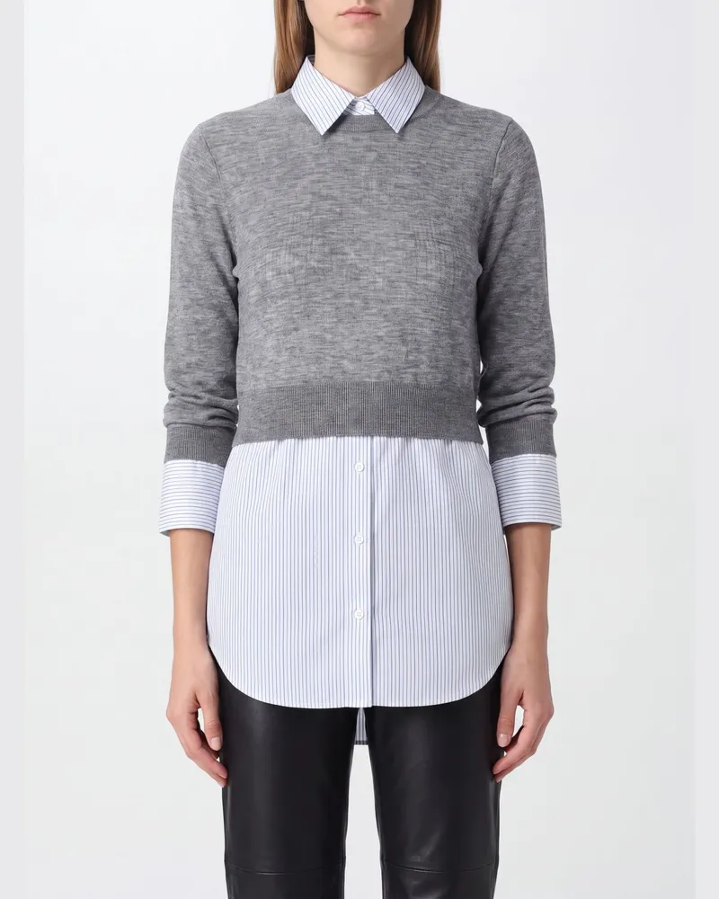 Alexander Wang Slim-Fit Zweifarbiges Double-Layer-Hemd aus Wolle und Baumwolle Grau