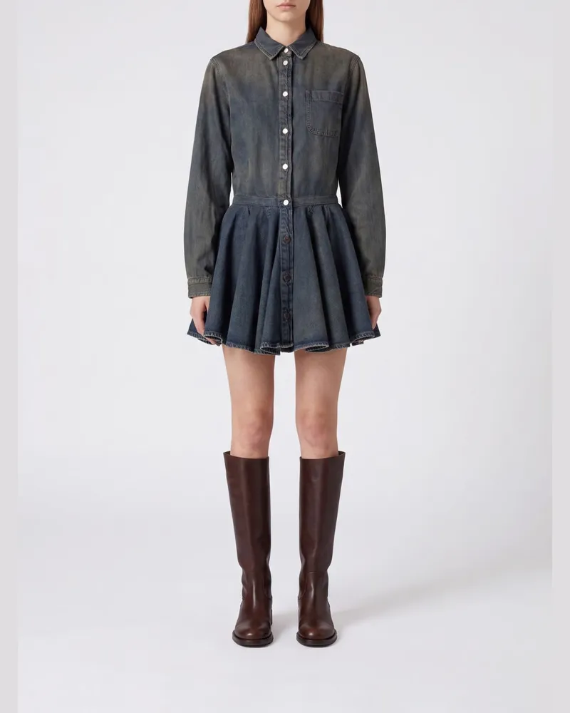 Haikure Mini-Hemdblusenkleid von aus Baumwolldenim mit ausgestelltem Rock Blau