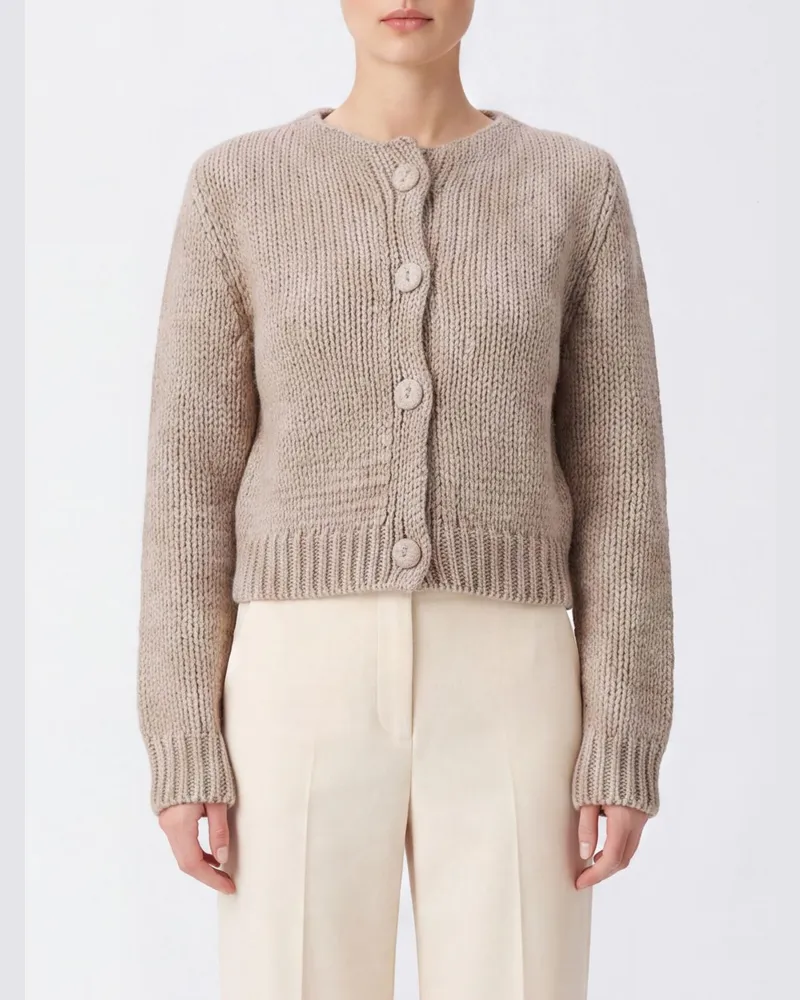 forte_forte Rundhals-Cardigan aus Seide, Mohair und Kaschmir-Mischung Beige