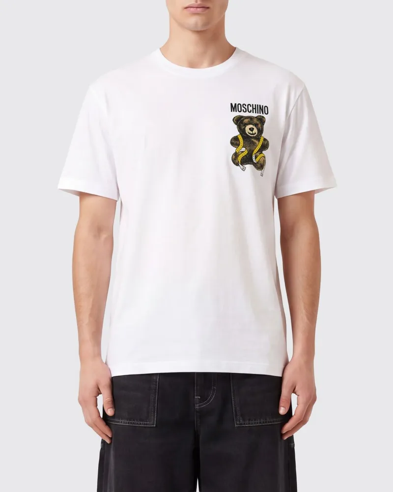 Moschino Rundhals-T-Shirt von aus Baumwolle mit Logo- und Teddybär-Druck Weiß