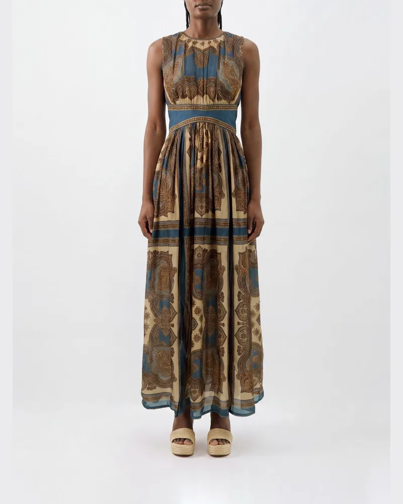 Zimmermann Mahon Maxikleid aus Seide mit Ethno-Print und schulterfreiem Design Navy