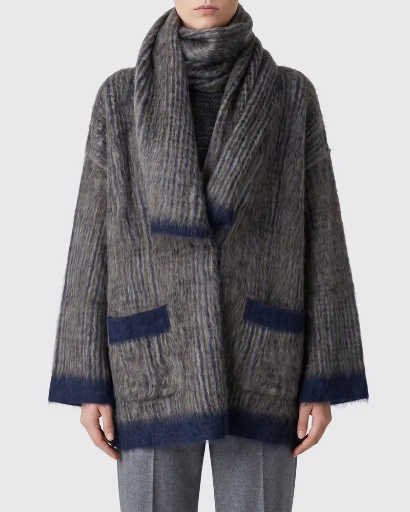 Brunello Cucinelli Wickel-Cardigan aus Mohair und Wolle mit abstraktem Muster Grau