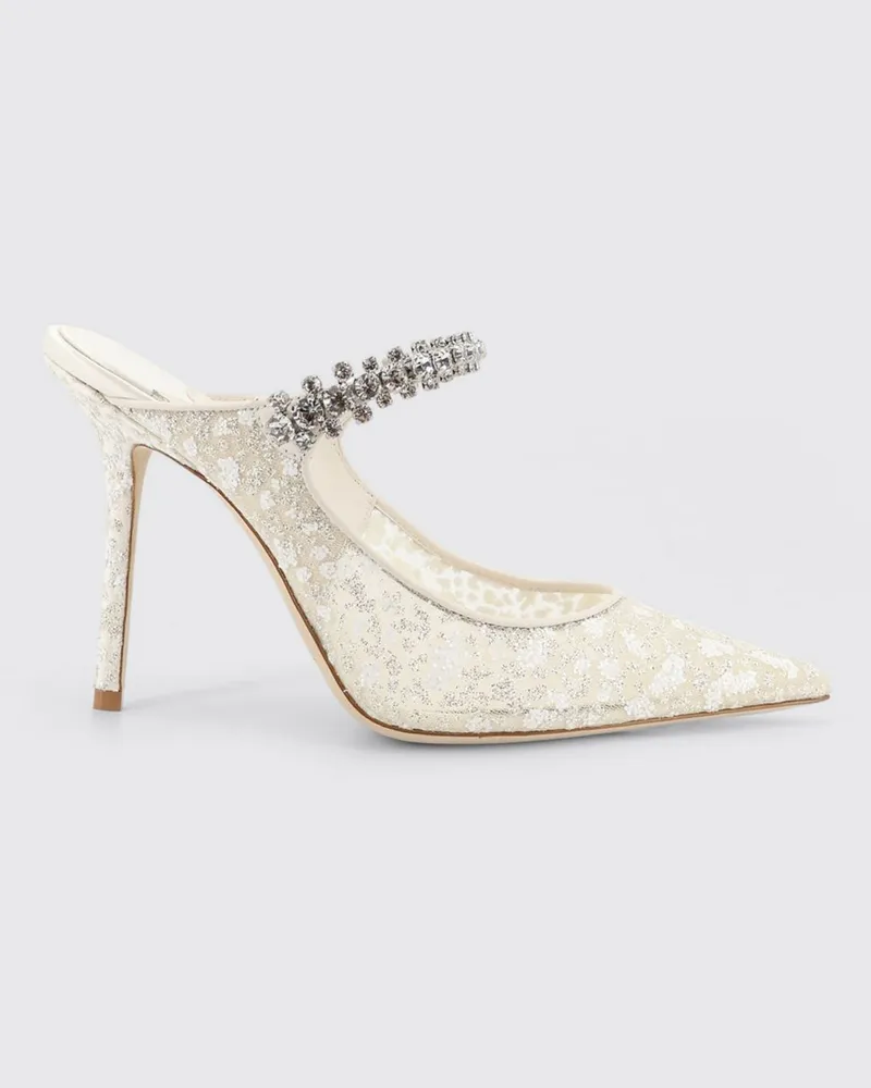 Jimmy Choo Bing Spitzen-Mules mit eingefassten Strasssteinen Weiß