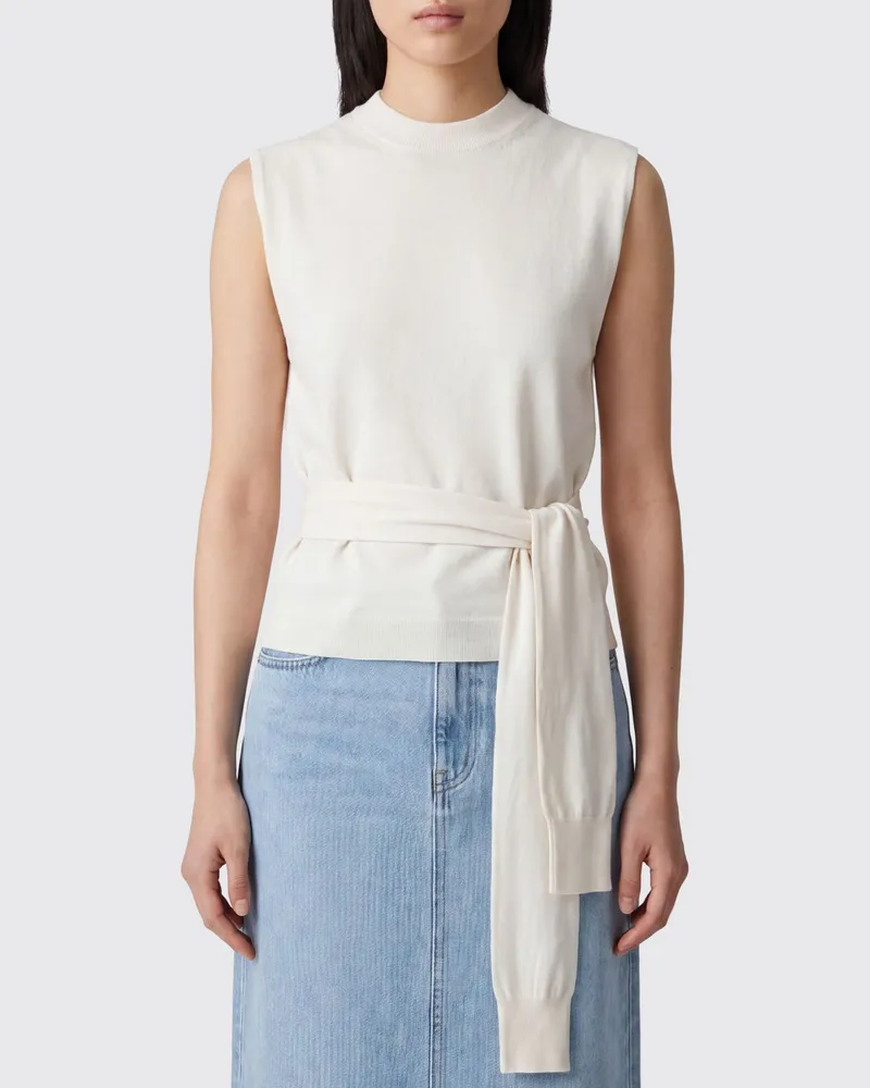 Róhe Ärmelloses Stricktop aus Baumwolle und Kaschmir mit Taillengürtel Weiß