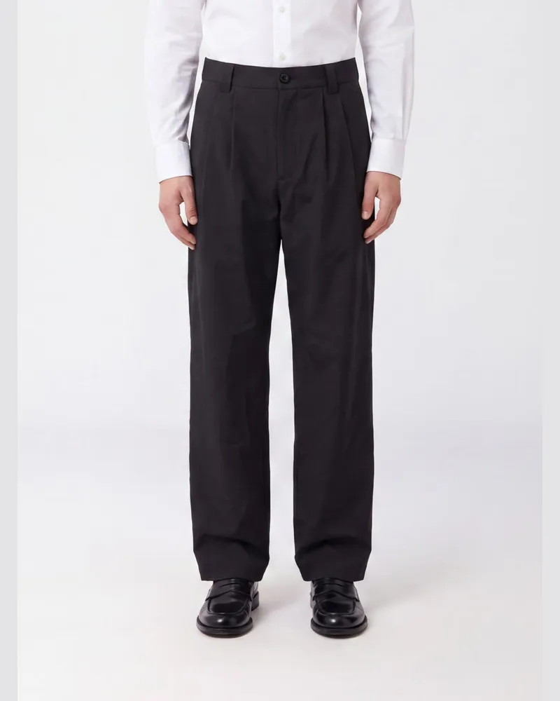A.P.C. Ricky Baumwollhose mit weitem Bein und Bundfalten Schwarz