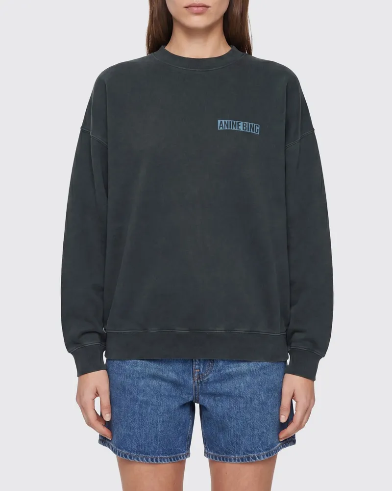 Anine Bing Baumwoll-Sweatshirt mit Rundhalsausschnitt, Rückenlogo und Relaxed Fit Schwarz