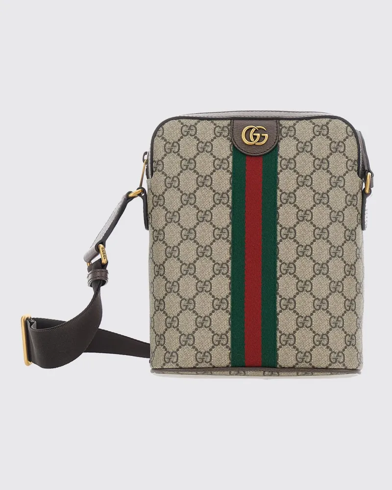 Gucci Ophidia Umhängetasche aus GG Supreme-Canvas mit Webstreifen Beige