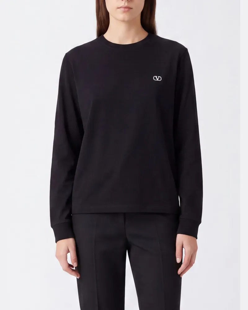 Valentino Garavani Langarm-T-Shirt aus Baumwolle mit VLogo Signature Schwarz