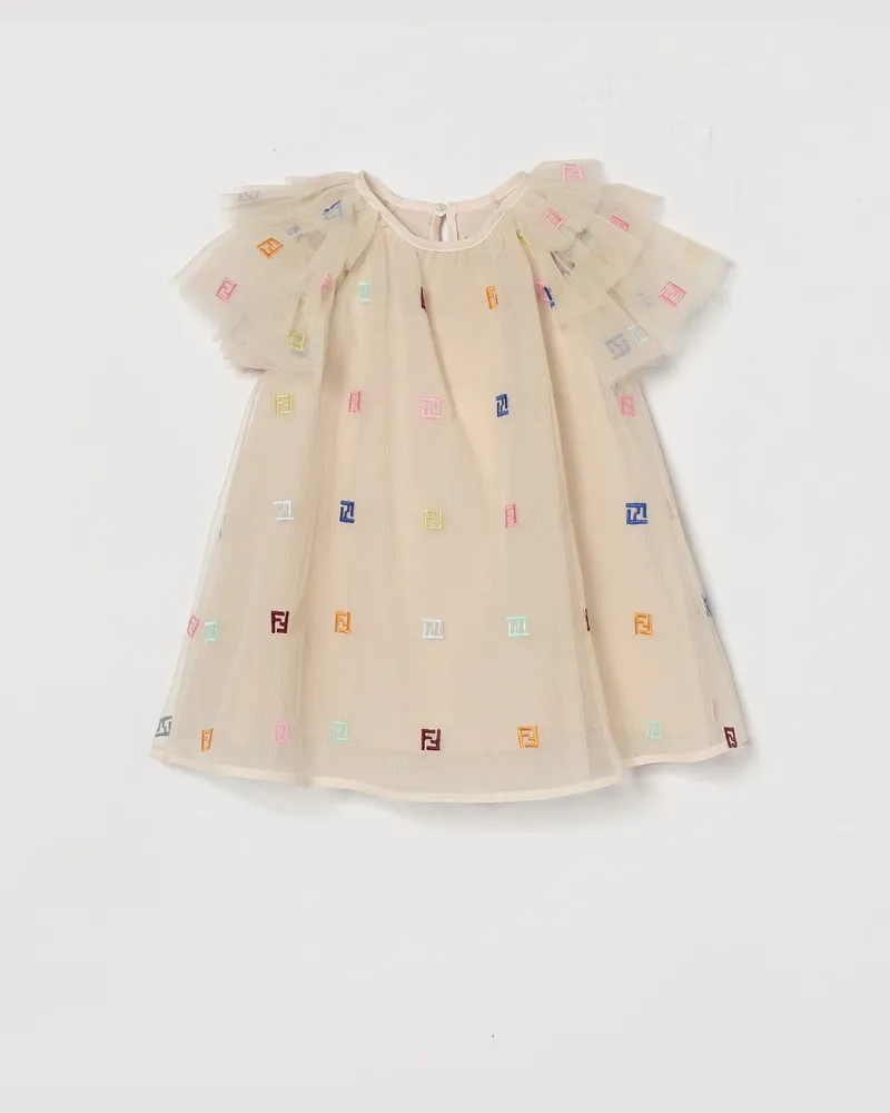 Fendi Mini-Kleid aus Baumwollmischung mit Stickereien Natural