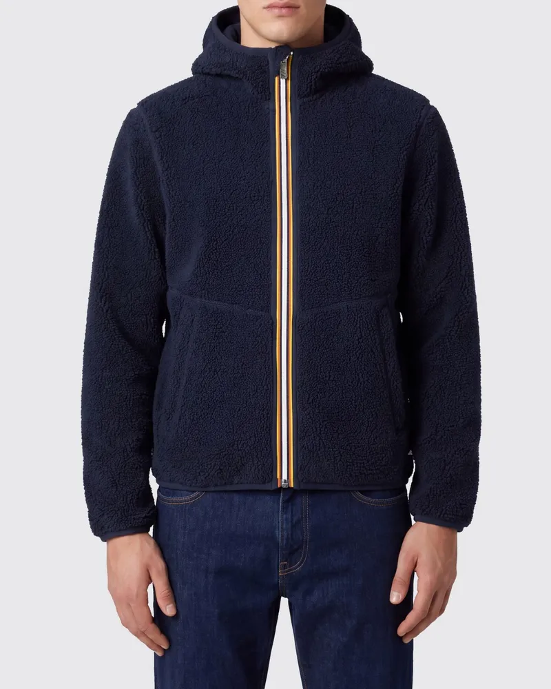 K-Way Lässige Kapuzen-Sweatjacke mit Reißverschluss aus weichem Sherpa-Fleece Blau