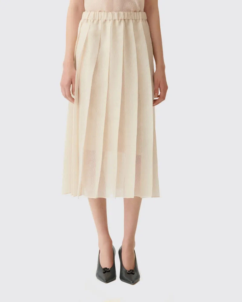 Fabiana Filippi Plissierter Midi-Rock aus Seidenmischung mit hohem Gummibund Butter