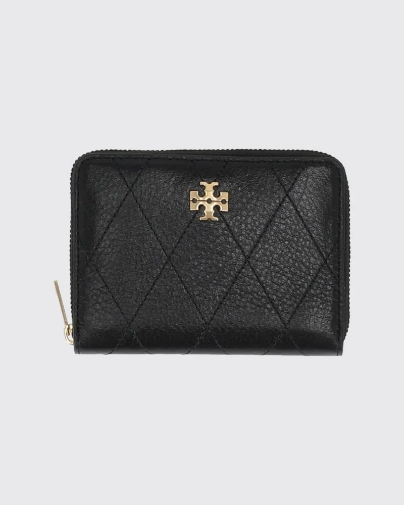 Tory Burch Kleines Charlie Leder-Portemonnaie mit Reißverschluss und Double T-Logo Schwarz