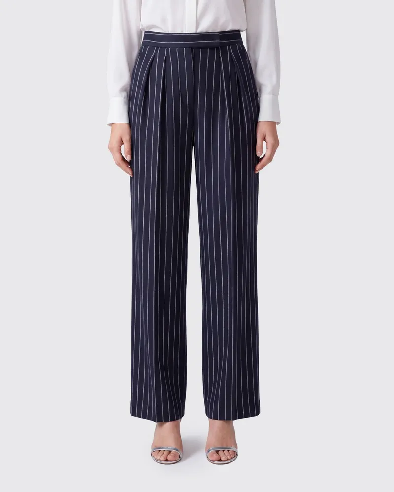 Max Mara Rio Palazzo-Hose aus Nadelstreifen-Wollmischung mit hoher Taille Blau