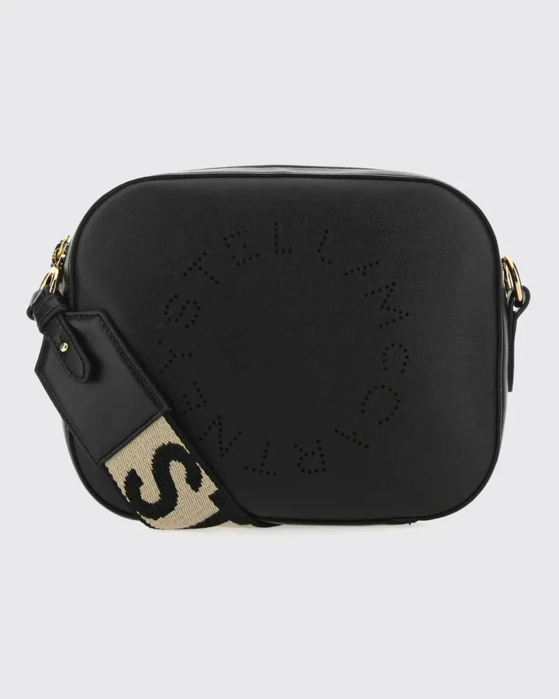 Stella McCartney Mini-Kameratasche mit perforiertem Logo und Logo-Riemen Schwarz