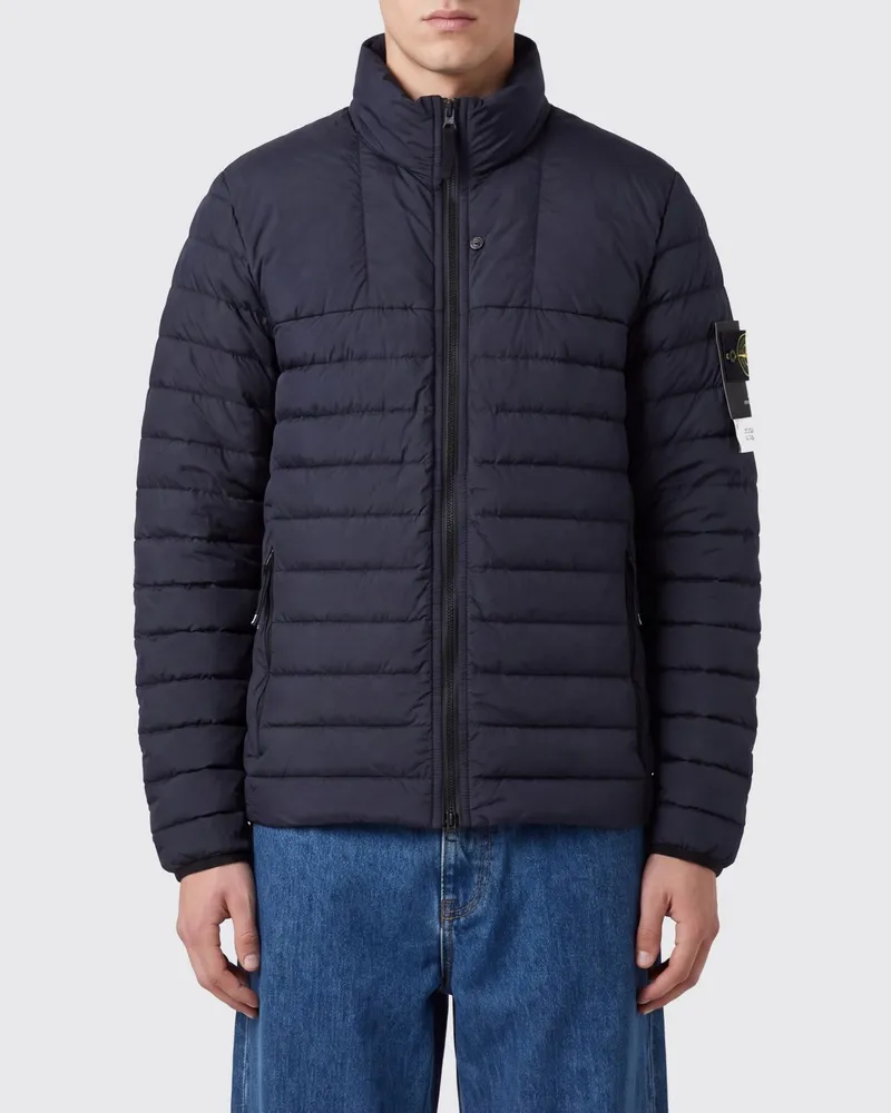 Stone Island Kurze wasserabweisende Daunenjacke aus recyceltem Nylon mit Stehkragen Blau