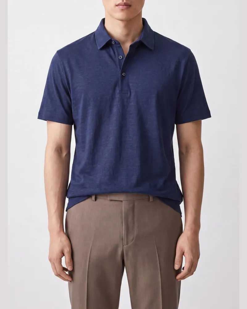 Herno Kurzärmeliges Baumwoll-Poloshirt mit Drei-Knopf-Leiste Blau