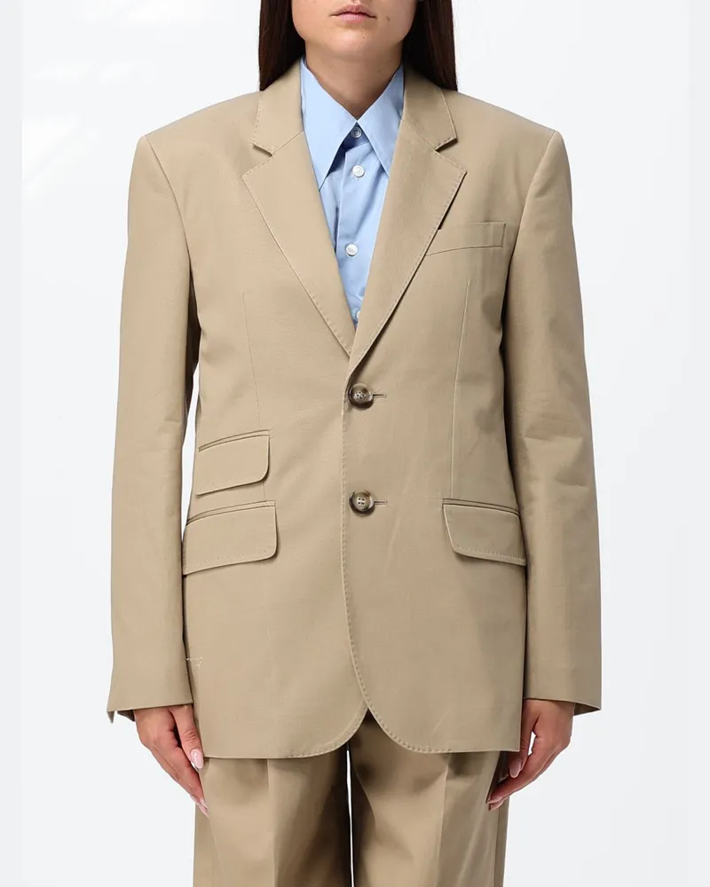 AMI Paris Einreihiger Blazer aus Baumwolle mit Revers und Pattentaschen Beige