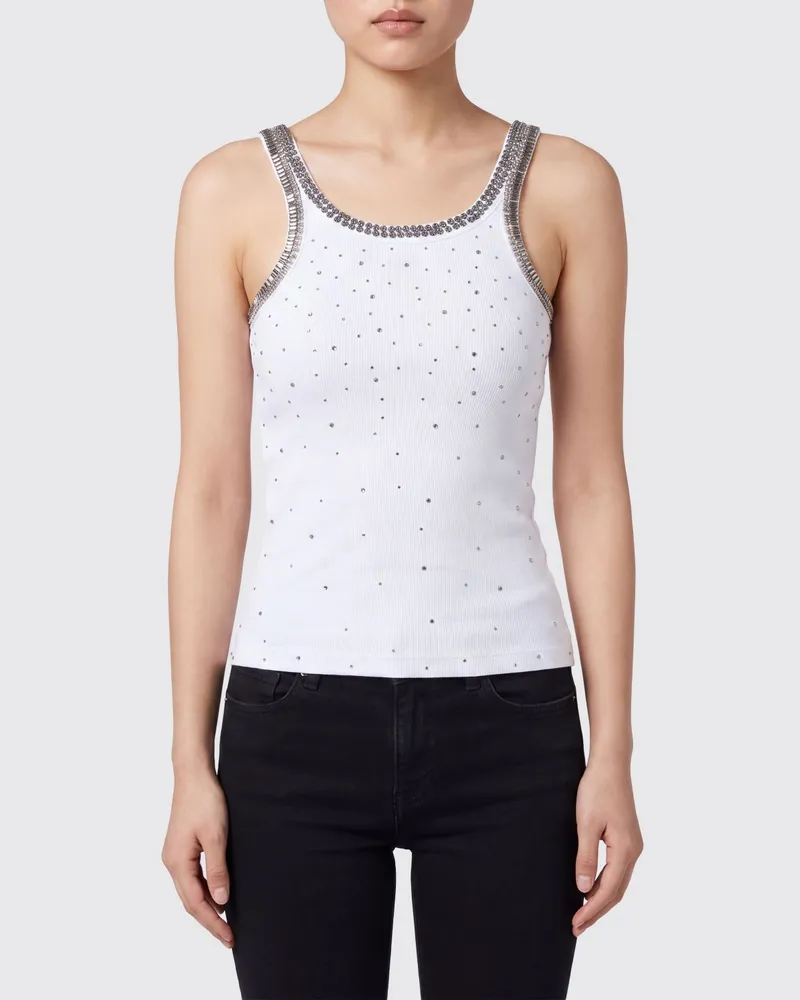 Pinko Slim-Fit-Top aus Stretch-Baumwolle mit schulterfreiem Design und Strass-Stickerei Weiß