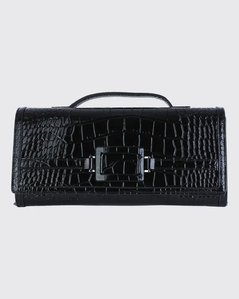 Roger Vivier Belle Vivier Clutch aus Kalbsleder in Kroko-Optik mit Griff Schwarz