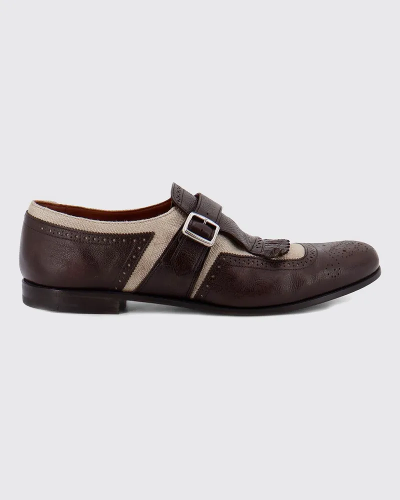 Church's zweifarbige Monkstrap-Schuhe aus Leder und Canvas mit Brogue-Muster Ebony