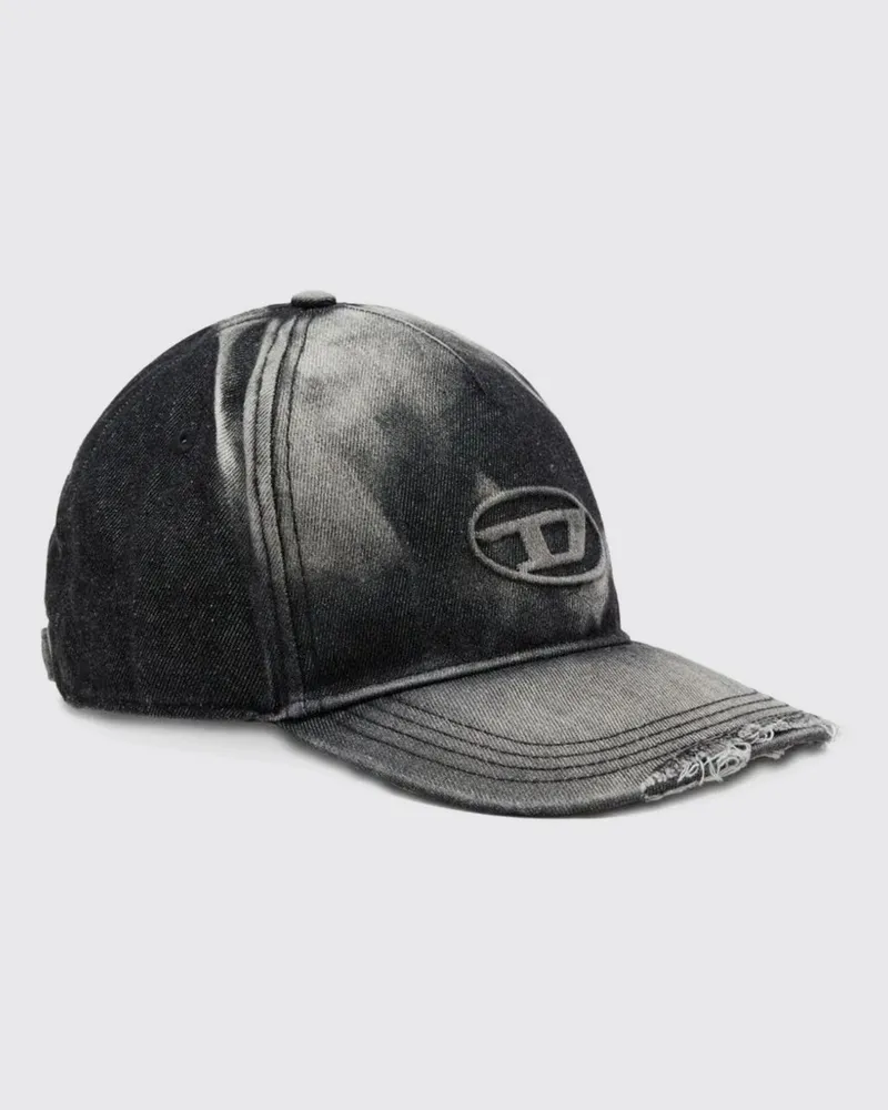 Diesel Baseballkappe aus Distressed-Denim mit Oval D-Logo Schwarz