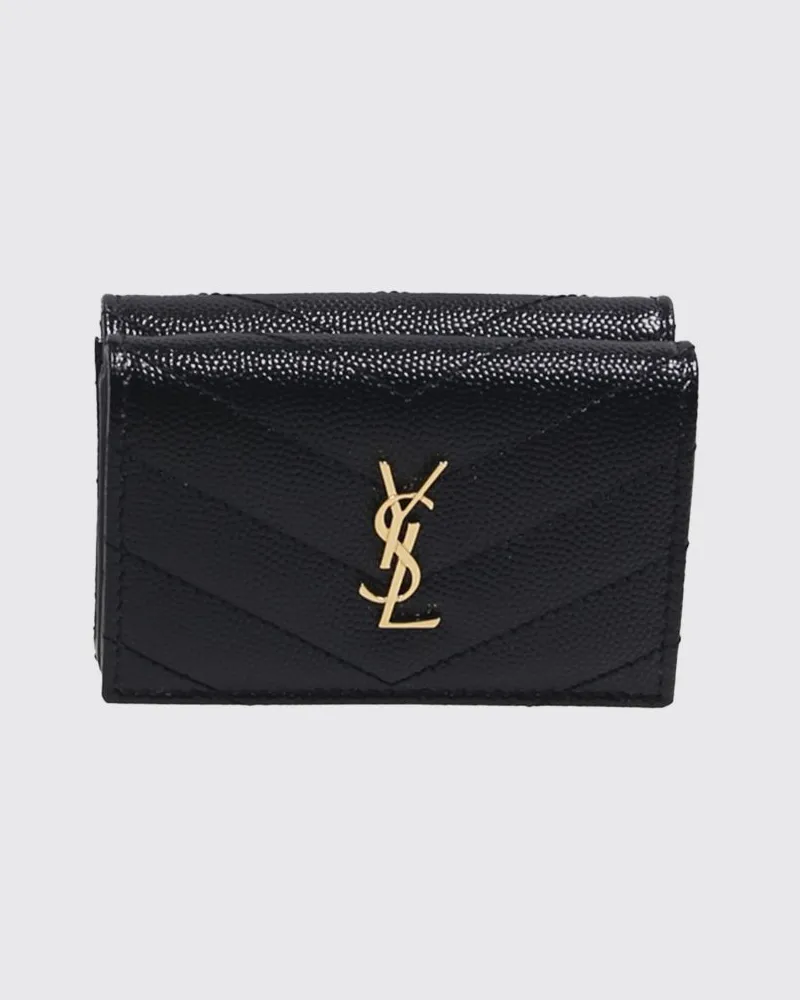 Saint Laurent Cassandre Geldbörse aus Kalbsleder mit YSL-Logo Schwarz