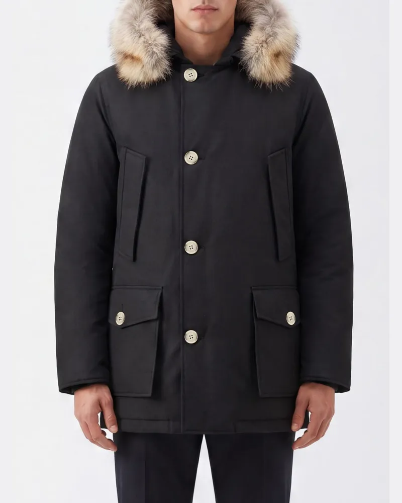 Woolrich Arctic Parka aus technischem Gewebe mit Shearling-Kapuze Schwarz