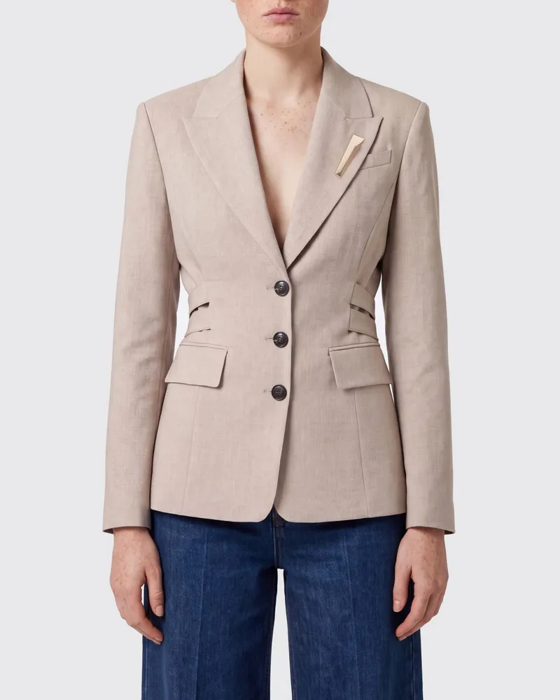 Liu Jo Einreihiger kurzer Slim-Fit-Blazer mit steigendem Revers Beige