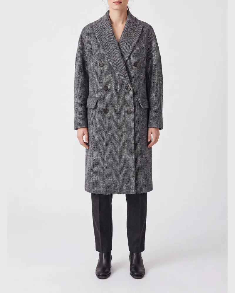 Brunello Cucinelli Doppelreihiger Wollmischmantel von in Relaxed Fit mit Revers Grau