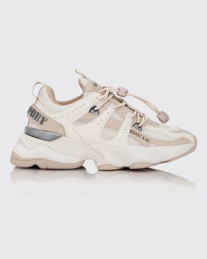 Philipp Plein Runner Beast X-01 Sneakers aus Leder und Mesh mit Kordelzug Beige