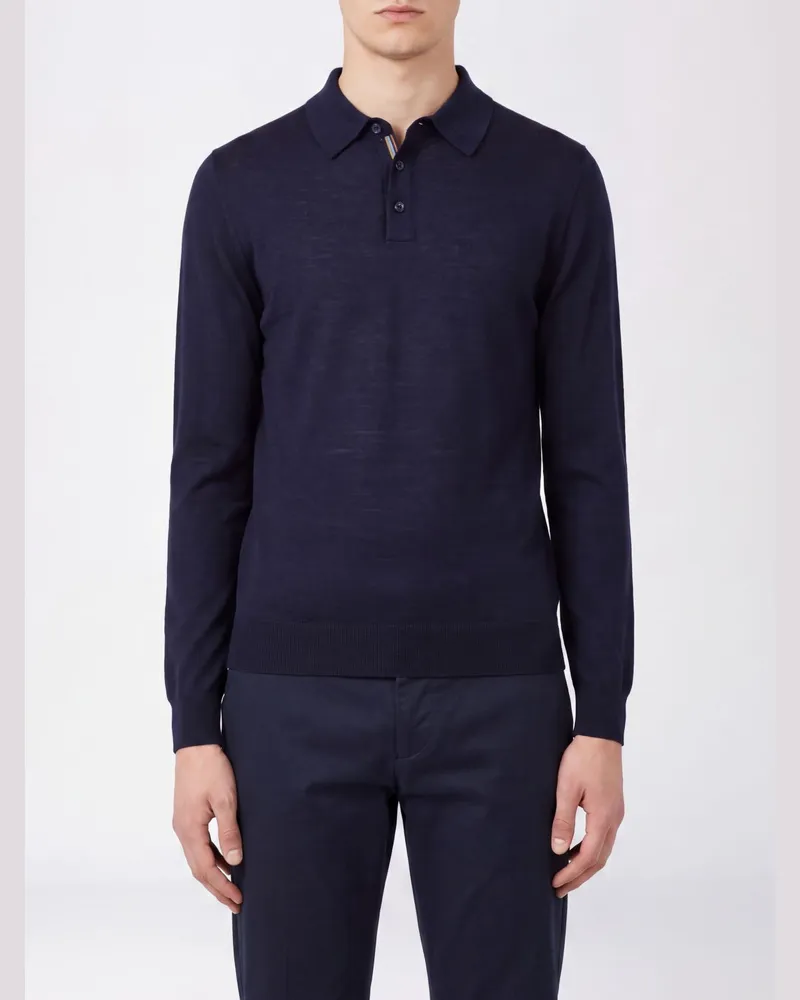 Paul Smith Langärmeliges Slim-Fit-Poloshirt aus Merinowollstrick Blau