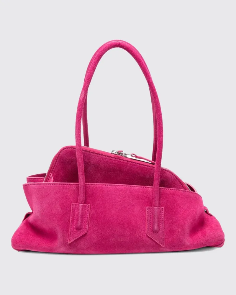 ATTICO La Passeggiata Schultertasche aus Veloursleder in asymmetrischem Design Fuchsia